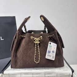 Borsa a sacco Hobo Chanel 26P AS5293 camoscio caffè