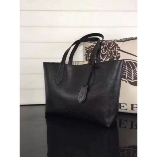 Riproduzione Fedele Haymarket Check Reversible Tote Borse Nero imitazioni Replica Alta Qualità Haymarket Check Reversible Tote Borse Nero