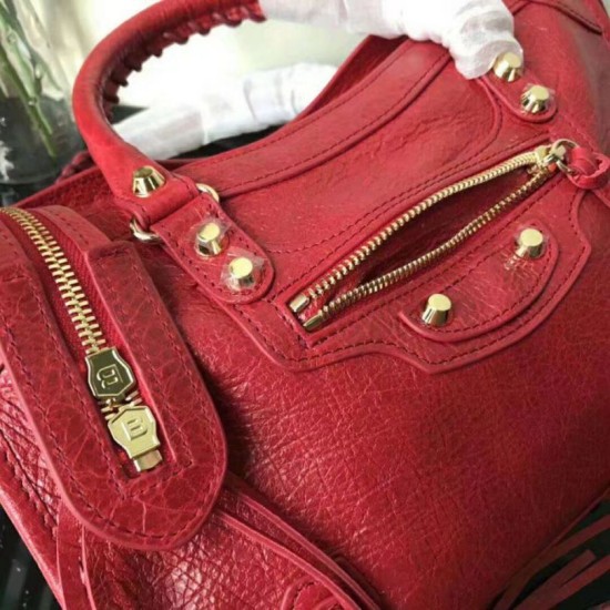 Balenciaga Classic Metallic Edge City Pelle di agnello crepe sacca rossa Dupe Perfetta Cloni Firmate Balenciaga Classic Metallic Edge City Pelle di agnello crepe sacca rossa imitazioni