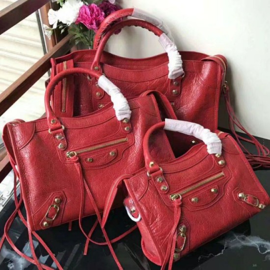 Balenciaga Classic Metallic Edge City Pelle di agnello crepe sacca rossa Dupe Perfetta Cloni Firmate Balenciaga Classic Metallic Edge City Pelle di agnello crepe sacca rossa imitazioni