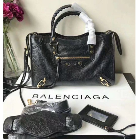 Cloni Firmate Balenciaga Classic Metallic Edge City Borsa agnello con fessure nere imitazioni