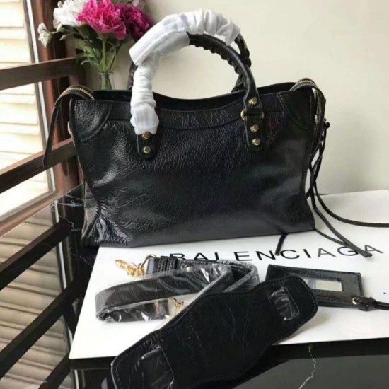 Cloni Firmate Balenciaga Classic Metallic Edge City Borsa agnello con fessure nere imitazioni