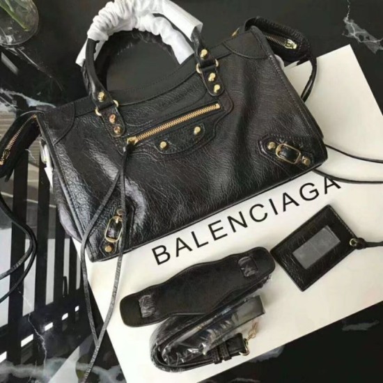 Cloni Firmate Balenciaga Classic Metallic Edge City Borsa agnello con fessure nere imitazioni