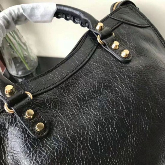 Cloni Firmate Balenciaga Classic Metallic Edge City Borsa agnello con fessure nere imitazioni