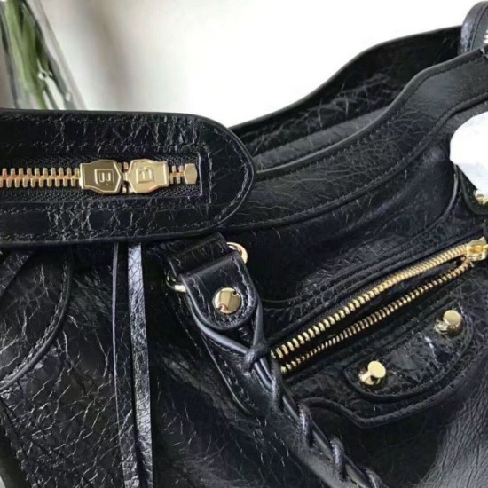 Cloni Firmate Balenciaga Classic Metallic Edge City Borsa agnello con fessure nere imitazioni