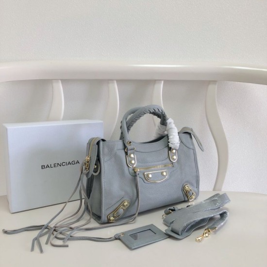 Borsa da città Balenciaga Classic con bordo metallizzato azzurro Dupe Perfetta Cloni Firmate Borsa da città Balenciaga Classic con bordo metallizzato azzurro imitazioni