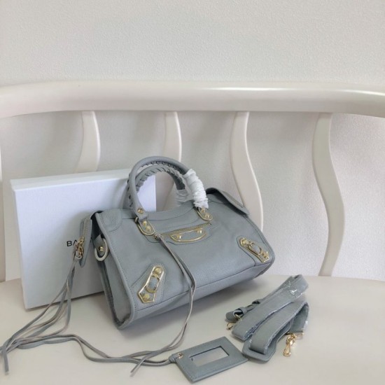 Borsa da città Balenciaga Classic con bordo metallizzato azzurro Dupe Perfetta Cloni Firmate Borsa da città Balenciaga Classic con bordo metallizzato azzurro imitazioni