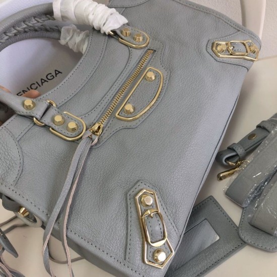 Borsa da città Balenciaga Classic con bordo metallizzato azzurro Dupe Perfetta Cloni Firmate Borsa da città Balenciaga Classic con bordo metallizzato azzurro imitazioni
