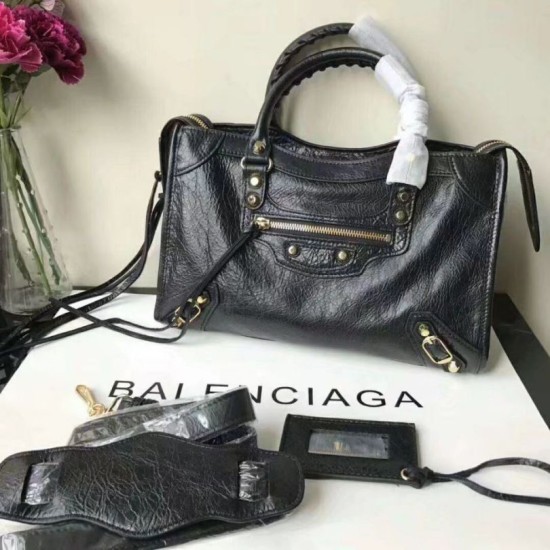 Cloni Firmate Balenciaga Classic Metallic Edge City Borsa agnello con fessure nere imitazioni