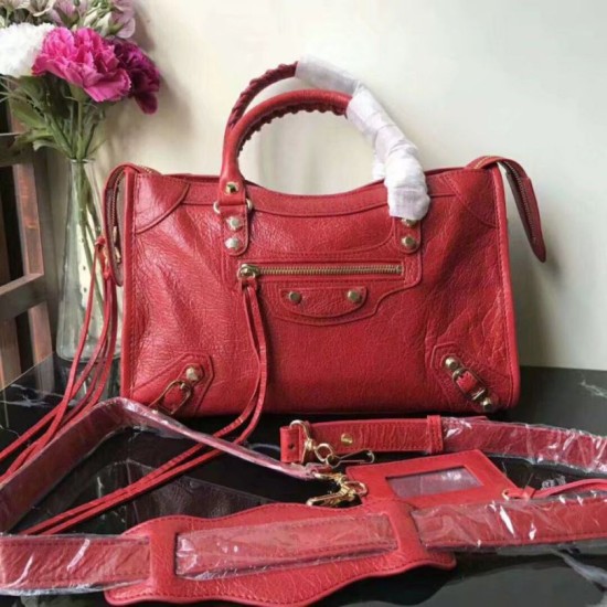 Balenciaga Classic Metallic Edge City Pelle di agnello crepe sacca rossa Dupe Perfetta Cloni Firmate Balenciaga Classic Metallic Edge City Pelle di agnello crepe sacca rossa imitazioni