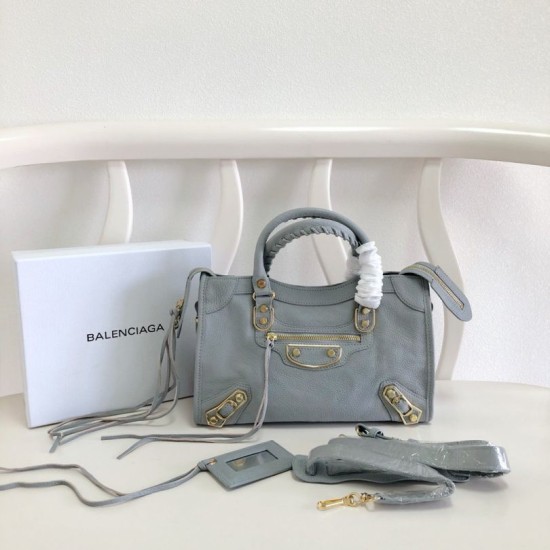 Borsa da città Balenciaga Classic con bordo metallizzato azzurro Dupe Perfetta Cloni Firmate Borsa da città Balenciaga Classic con bordo metallizzato azzurro imitazioni