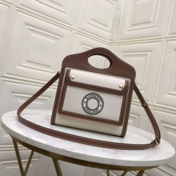 Cloni Firmate Borsa logo Burberry tasca in tela con marrone imitazioni