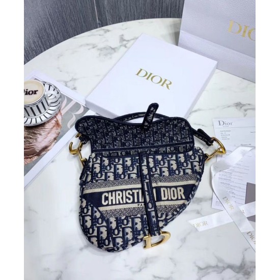 Sella Christian Dior Borsa obliqua originale in tela ricamata Blu scuro Dupe Perfetta Cloni Firmate Sella Christian Dior Borsa obliqua originale in tela ricamata Blu scuro imitazioni