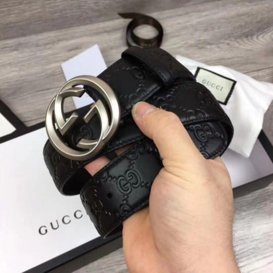 Replica Cintura Signature uomo con fibbia a G Black 411924 Hardware argento Outlet Cintura Signature uomo con fibbia a G Black 411924 Hardware argento imitazioni perfette