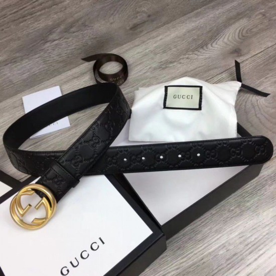 Replica Cintura Signature uomo con fibbia G, hardware 411924 nero oro Outlet Cintura Signature uomo con fibbia G, hardware 411924 nero oro imitazioni perfette