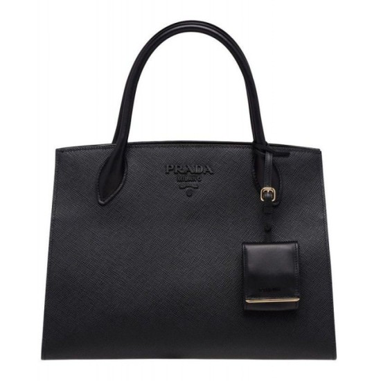 Borsa a mano monocromatica Saffiano Prada nera Borsa a mano monocromatica Saffiano Prada nera