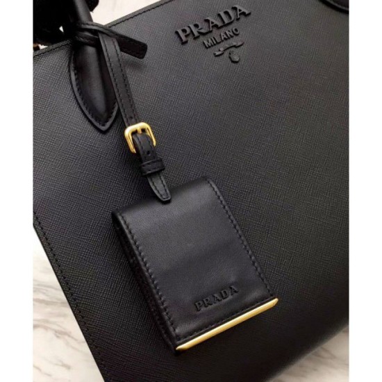 Borsa a mano monocromatica Saffiano Prada nera Borsa a mano monocromatica Saffiano Prada nera