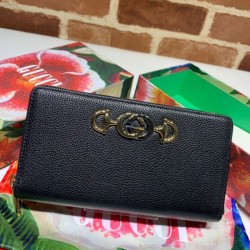 replica Portafoglio Zumi in pelle granulosa con cerniera 570661 nero imitazioni perfette