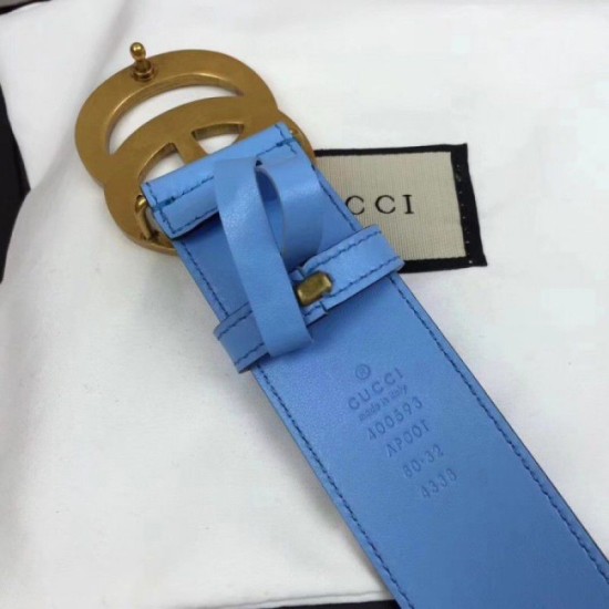 Replica Cintura in pelle con fibbia Double G blu 400593 Outlet Cintura in pelle con fibbia Double G blu 400593 imitazioni perfette