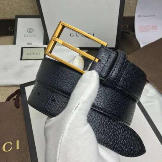 Cintura in pelle con fibbia rettangolare nera 429028 imitazioni perfette