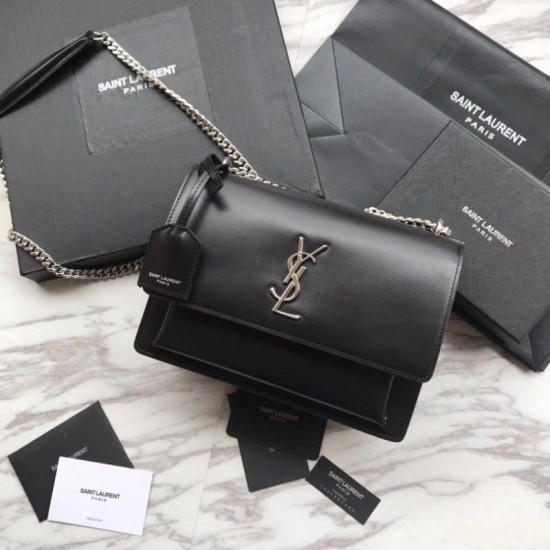 Replica Borsa YSL Saint Laurent Medium Sunset liscia nera argento Outlet Borsa YSL Saint Laurent Medium Sunset liscia nera argento imitazioni perfette
