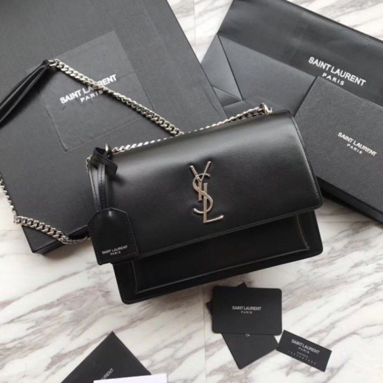 Replica Borsa YSL Saint Laurent Medium Sunset liscia nera argento Outlet Borsa YSL Saint Laurent Medium Sunset liscia nera argento imitazioni perfette