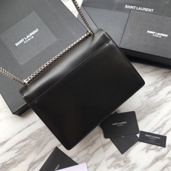 Replica Borsa YSL Saint Laurent Medium Sunset liscia nera argento Outlet Borsa YSL Saint Laurent Medium Sunset liscia nera argento imitazioni perfette