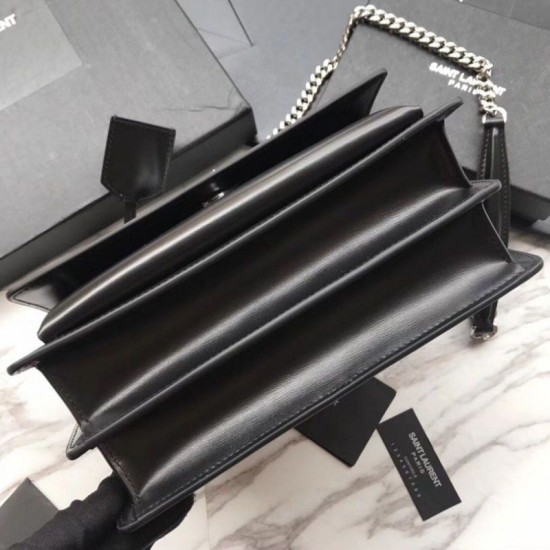 Replica Borsa YSL Saint Laurent Medium Sunset liscia nera argento Outlet Borsa YSL Saint Laurent Medium Sunset liscia nera argento imitazioni perfette