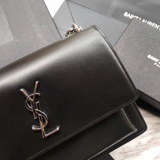 Replica Borsa YSL Saint Laurent Medium Sunset liscia nera argento Outlet Borsa YSL Saint Laurent Medium Sunset liscia nera argento imitazioni perfette