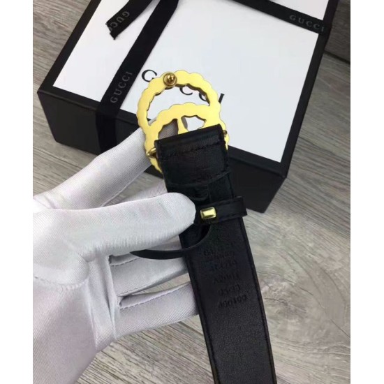 Riproduzione Fedele replica Cintura in pelle con perla Double G Nero imitazioni Replica Alta Qualità Cintura in pelle con perla Double G Nero