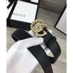 Cintura in pelle con perla Double G Nero Cintura in pelle con perla Double G Nero