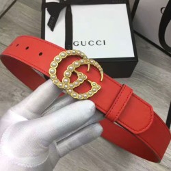 Riproduzione Fedele replica Cintura in pelle con perla Double G Red imitazioni Replica Alta Qualità Cintura in pelle con perla Double G Red