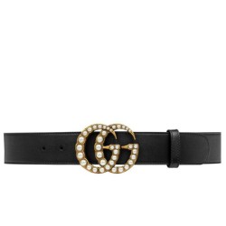 Replica Alta Qualità Cintura in pelle con perla Double G Nero