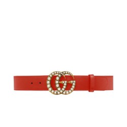 Cintura in pelle con perla Double G Red