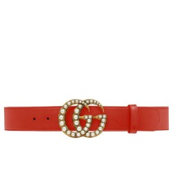 Replica Alta Qualità Cintura in pelle con perla Double G Red