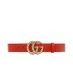 Riproduzione Fedele replica Cintura in pelle con perla Double G Red imitazioni Replica Alta Qualità Cintura in pelle con perla Double G Red