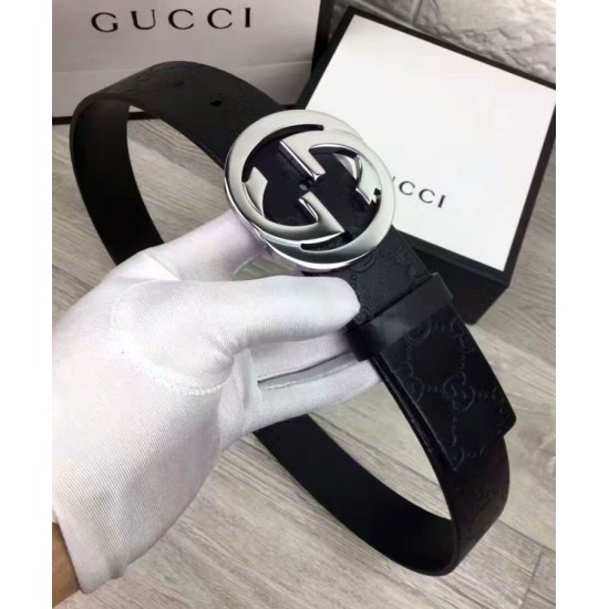 Replica Alta Qualità Alta gamma Cinture Cuoio Signature in cuoio Nero Argento Nero