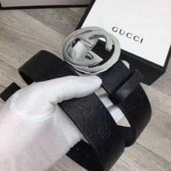Riproduzione Fedele Alta gamma replica Cinture Cuoio Signature in cuoio Nero Argento Nero imitazioni Replica Alta Qualità Alta gamma Cinture Cuoio Signature in cuoio Nero Argento Nero
