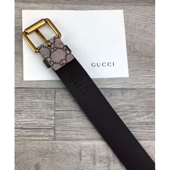 Replica Alta Qualità Bee stampa GG Supreme cintura con fibbia quadrata caffè