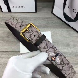 Riproduzione Fedele Alta gamma replica Bee stampa GG Supreme cintura con fibbia quadrata caffè imitazioni Replica Alta Qualità Alta gamma Bee stampa GG Supreme cintura con fibbia quadrata caffè