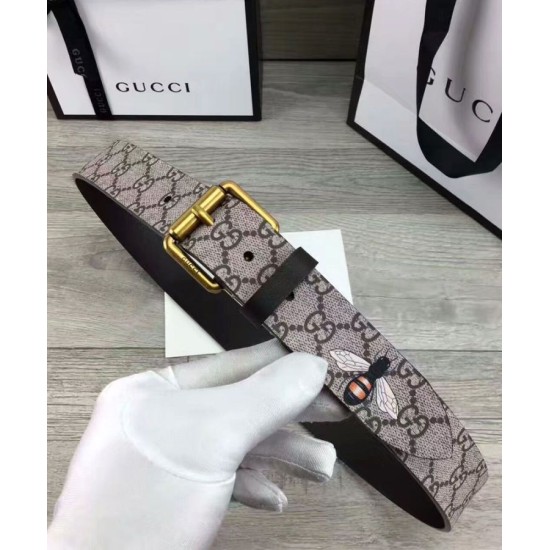 Replica Alta Qualità Bee stampa GG Supreme cintura con fibbia quadrata caffè