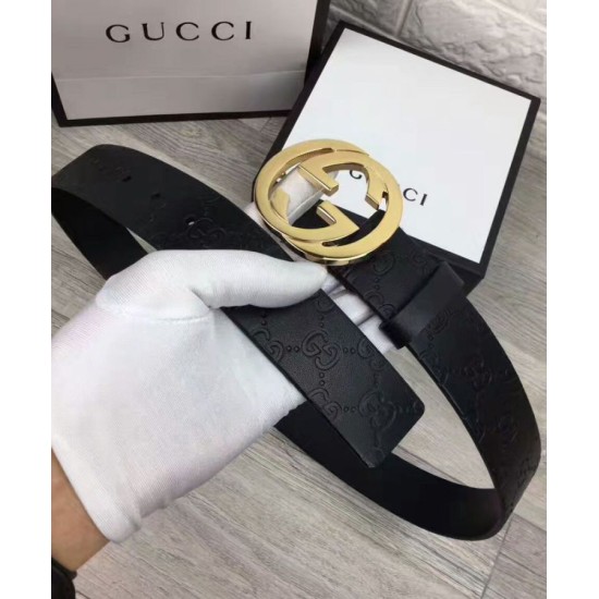 Riproduzione Fedele replica Cuoio Signature in cuoio Cintura Nera Oro imitazioni Replica Alta Qualità Cuoio Signature in cuoio Cintura Nera Oro