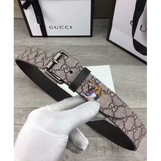 Replica Alta Qualità Dettagli perfetti Tiger stampa GG Supreme cintura Caffè