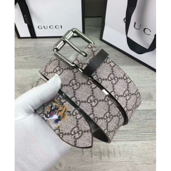 Replica Alta Qualità Dettagli perfetti Tiger stampa GG Supreme cintura Caffè