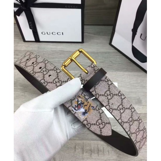 Riproduzione Fedele replica Tiger stampa GG Supreme cintura Caffè imitazioni Replica Alta Qualità Tiger stampa GG Supreme cintura Caffè