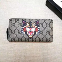 Pari Cat Stampa GG Supreme Zip intorno al portafoglio 451273
