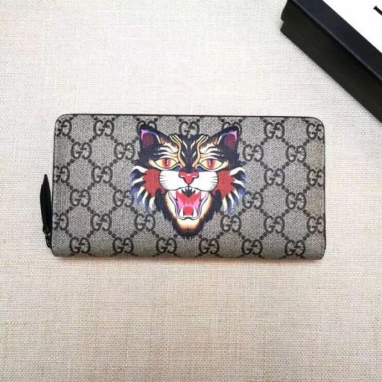 Pari Cat Stampa GG Supreme Zip intorno al portafoglio 451273 Pari Cat Stampa GG Supreme Zip intorno al portafoglio 451273