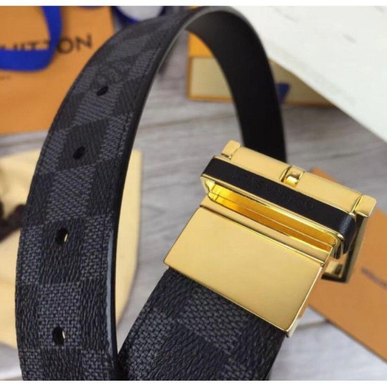Riproduzione Fedele replica M6067S Pont Neuf 35mm Cinture Damier Cobalt Canvas Gold Buckle imitazioni Replica Alta Qualità M6067S Pont Neuf 35mm Cinture Damier Cobalt Canvas Gold Buckle