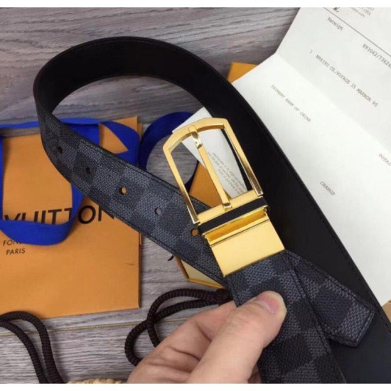 Riproduzione Fedele replica M6067S Pont Neuf 35mm Cinture Damier Cobalt Canvas Gold Buckle imitazioni Replica Alta Qualità M6067S Pont Neuf 35mm Cinture Damier Cobalt Canvas Gold Buckle