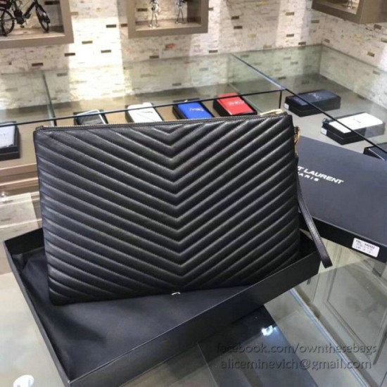 Riproduzione Fedele Pochette Saint Laurent nera con hardware oro imitazioni Replica Alta Qualità Pochette Saint Laurent nera con hardware oro